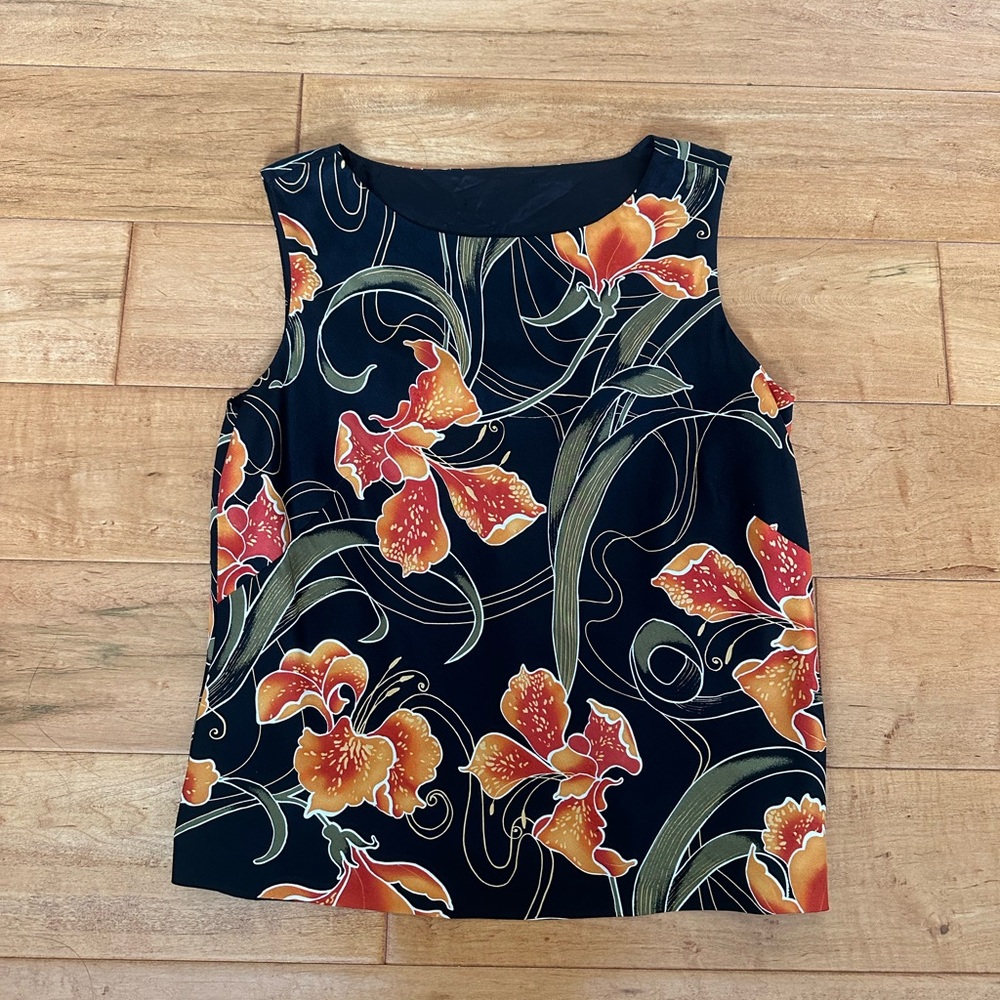 Beautiful Black Floral Top with Yellow & Orange  Lilies